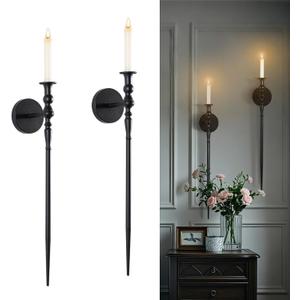 Tim&Lin Wall Sconce Candlestick Holder Set of 2, Large Black Scepter Gothic Design Metal Wall Candle Holder, Home Wall Decoration for Living Room, Bathroom, Dining Room