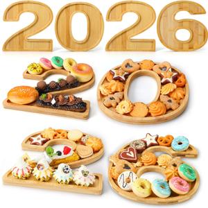 GlikCeil 4 Pcs 2026 Graduation Charcuterie Wooden Tray Reusable Serving Trays Fillable Food Serving Dishes for Cake Candy Chocolate Cheese Grad Party Anniversary Decoration(2026 Shaped)