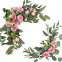 H&W 2pcs Artificial Wedding Arch Flowers for Wedding Sign, Floral Swag Dusty Decor for Reception Ceremony Backdrop Sweetheart Table(Willow Leaves-Peony-Pink)