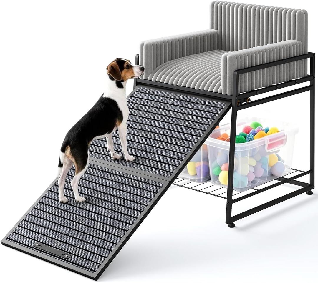 Pet Stairs Ramp with Seat,Dog Window Perch with Storage | Bunk Bed Chair with Sofa Cushion, For Bed Couch Office, Folding