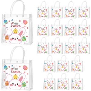Ovveroche 20 Pcs Easter Bunny Clear PVC Gift Bags with Handles 7.87x7.87x2.76 Inches Reusable Party Favor Bags for Bridal Baby Shower Wedding Birthday Party Supplies Easter Bunny