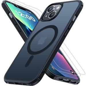 Lokmax Magnetic for iPhone 14 Case/iPhone 13 Case [Compatible with MagSafe] with 2X Screen Protector, Military-Grade Slim Shockproof Phone Case Translucent Matte Cover for iPhone 13/14 6.1inch, Black