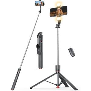 Selfie Stick Tripod with Light, 67'' Tripod with Wireless Remote, Portable Phone Tripod Compatible with iPhone 16/15 Pro Max/15/14 Pro/14/13, Samsung S22/ S23 Ultra/Android Smartphone