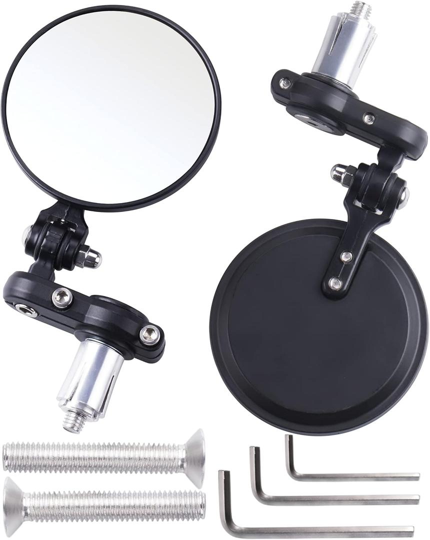ORAEVY Universal Motorcycle Mirrors - 3 Inch Round 7/8" bar Folding Bar End Side Mirror Compatible with Ebike Honda Scooter Suzuki Yamaha Kawasaki Victory Harley Ducati and More