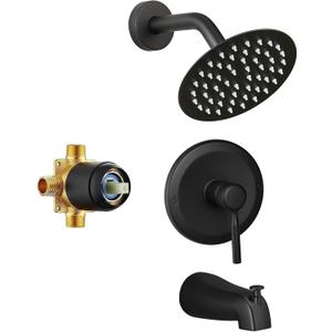 Tub Shower Faucet Set Valve Included with 6-Inch Rain Shower Head and Tub Spout Single-Handle Tub and Shower Trim Kit Matte Black