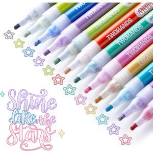 TWOHANDS Outline Markers,Glitter Pens,Metallic Markers,Fun Pens,12 Assorted Colors,Great for drawing lines on Paper,Posters,Greeting and Gift Cards 19004