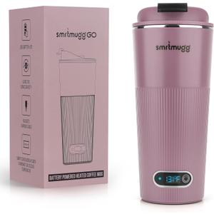 GO Heated Coffee Mug, Travel Mug, 13.5 OZ. Smart Mug, Battery Powered Heated Coffee Mug, Great for Coffee and Tea, Snap on Magnetic Charging Cord, New and Improved (Lilac)