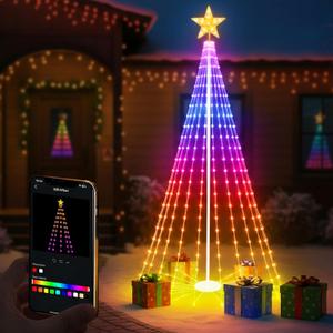 8 FT 340 LEDs Smart Outdoor Christmas Tree with App Control, IP65 Waterproof, 85+ Modes, Easy Setup Metal Frame Cone Tree for Yard, Christmas Party, Holiday Decorations