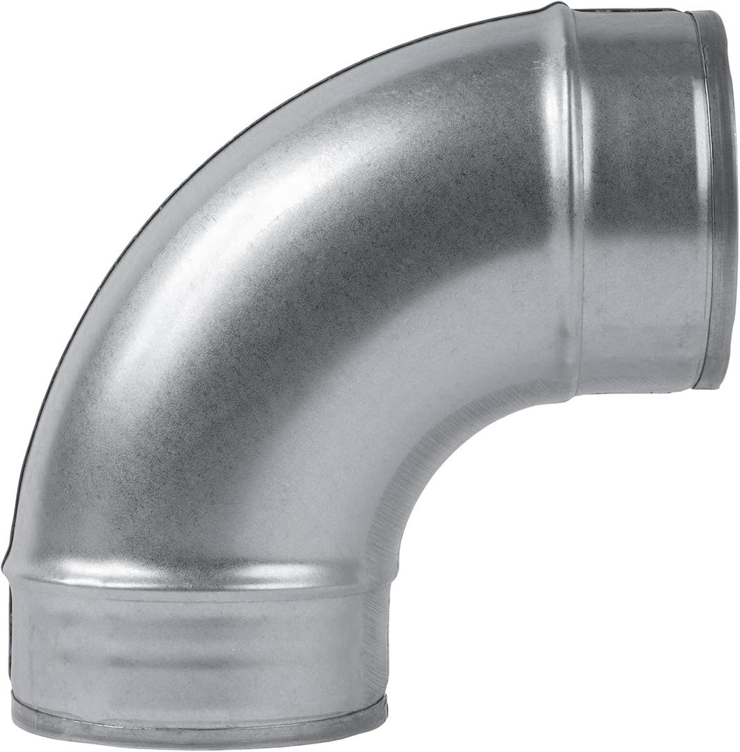 4" Inch 90 Degree Galvanized Steel Duct Elbow - Pressed Industrial Connector Bend - Ventilation Pipe Fitting - Dryer, Exhaust, Extractor Hood Air Inlet, Outlet Pipe Joint