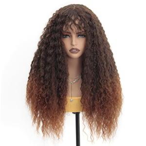 Curly Wig with Bangs Curly Wig for Women Long Ombre Brown Curly Wigs skin-friendly synthetic fibersc for festival holiday Use 26INCH
