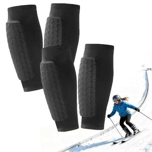 2 Pairs Ski Shin Guards, Soccer Shin Guards Pads for Kids Youth Adult Calf Compression Sleeve with Honeycomb Pads Lightweight Calf Protective Gear for Soccer &Ski Shin Pads Gear for Boys, Girls