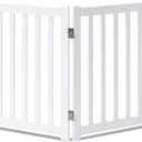 LZRS 4-Panel Wooden Free Standing Foldable Dog Gate  24" High, Extra Wide Step-Over Safety Pet Gate for Doorways, Stairs, Hallways, Large Spaces & Playpen for Puppies Indoor Use, White