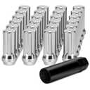 Dynofit 14x1.5 Chrome Lug Nuts Set, 24pcs 7 Spline Drive Wheel Nut for Silverado Sierra Ram 1500 F150, Silver Steel Aftermarket Lugnuts with 1 Socket Key Compatible With Ford Chevy GMC 6 Lug Wheel Rim