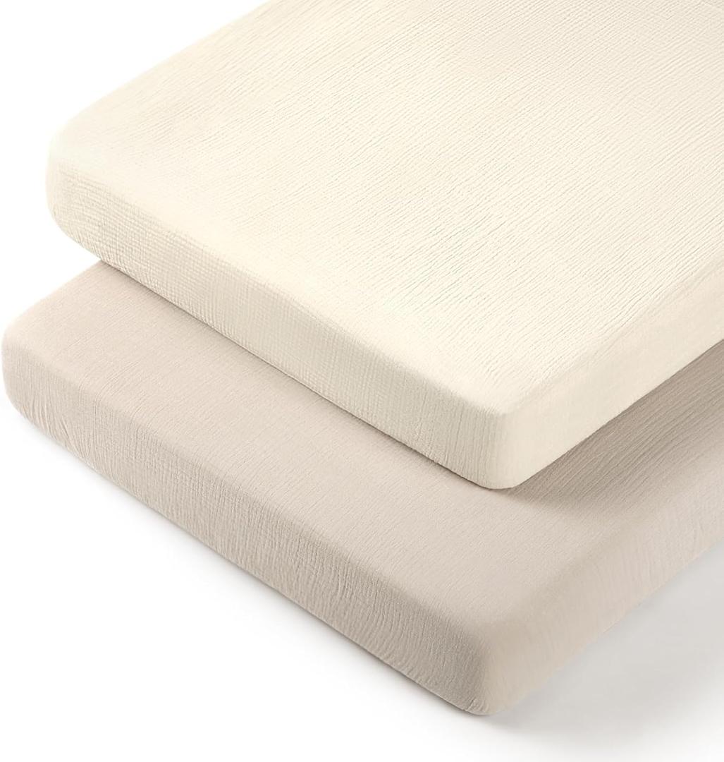 lulumoon Pack N Play Sheets: Soft & Breathable Playard Sheets for Boys and Girls - Fitted for Most Pack N Play and Playard Mattress (White & Cream)
