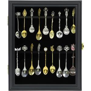 18 Souvenir Tea Spoon Display Case Wall Mount Lockable UV Protection Acrylic Door Wood Display Rack Stand for Spoon Collection (Spoons not Included)