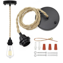 Hemp Rope Pendant Light Kit, Boho Pendant Light Fixture UL Lamp Holder E26 Lamp Socket, Vintage Ceiling Lights Adjustable Hanging Lights Kit for Kitchen Farmhouse