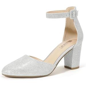 IDIFU IN3 Closed Toe Heels for Women High Chunky Block Heels Women's Pumps Comfortable Dressy Wedding Bride Party Homecoming Prom Work Shoes Fashion Ankle Strap Round Toe Dress Shoes 11