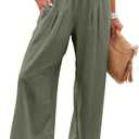ANRABESS Women Linen Palazzo Pants Summer Boho Wide Leg High Waist Casual Lounge Pant 2025 Beach Travel Vacation Outfits (Large, Olive)