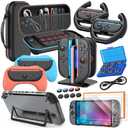 Switch 2 Accessories, Bundle Case for Nintendo Switch 2 (2025), MENEEA 20-IN-1 Kits: Carrying Case, Controller Charger Dock, Grips for Joy Con,Steering Wheels for Mario Kart,Protective Cover for Controller Console for Switch 2 (Black)