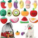 Tasdurian 15 Pack Squeaky Dog Toys with a Carrying Bag Plush Small Dogs Toy Stuffed with Squeakers Irresistibly Cute Fruit and Vegetable for Puppy Interactive Dog Squeak Toys for Fun Teeth Cleaning