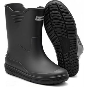Rain Boots for Women men, Rubber Boots Waterproof with PVC Unique Design, Comfort Lightweight Work Mud Boots, Resistant Durable Slip Garden Boots for Fishing Farming Gardening (10.5-11 Women/9.5-10 Men, Black)