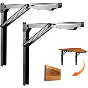 Ultrawall 24 inch Black Sturdy Folding Shelf Brackets, Heavy Duty Adjustable Steel Wall Mounted Collapsible Shelf Bracket, Max Load 550lb