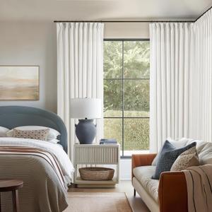 Beige White Pinch Pleated Linen Curtains 96 Inches Long 60 Inch Width Linen Blend Light Filtering Window Curtains 96 Inch for Living Room Bedroom Patio Pinch Pleat Drapes Hooks Rings 1 Panel 60Wx96L