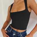 REORIA Butsmooth Women's Square Neck Going Out Crop Tops Double Lined Cute Basic Tank Tops 2026 Clothes (Black, M)