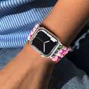 JR.DM Beaded Bracelet Compatible with Apple Watch 40mm 38mm 41mm 42mm Women Kids Girls Cute Fashion Preppy Stack Handmade Elastic Watch Strap for iWatch Series 11/10/9/8/7/SE/6/5/4/3/2/1 (Colorful)