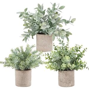 Der Rose 3 Pack Mini Potted Fake Plants Artificial Plastic Eucalyptus Plants Topiaries for Home Office Desk Farmhouse Shelf Room Bathroom Decor(Green)