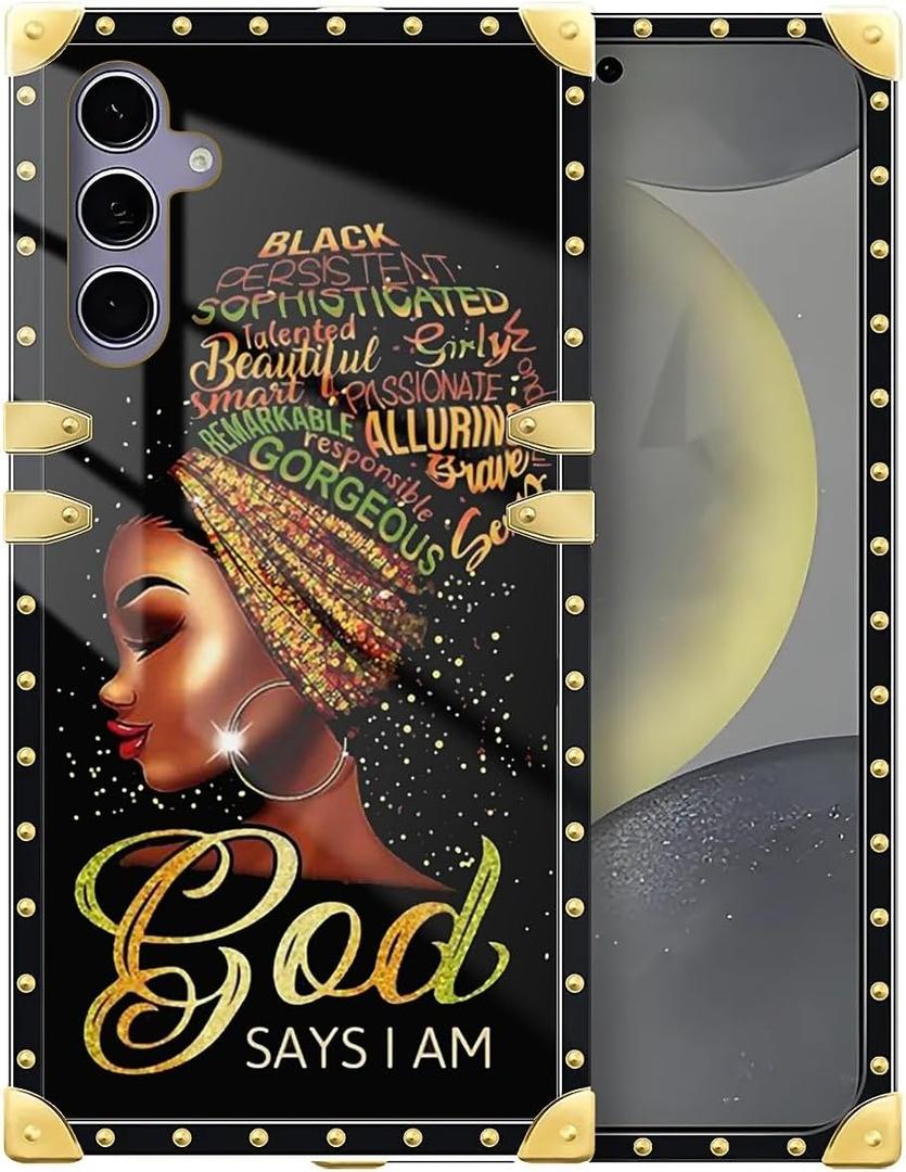 DAIZAG Compatible with Samsung Galaxy S24/S25 Case,Gorgeous Passionate Black Girl Golden Decoration Soft TPU Protective Cover Shell Case Anti-Scratch for Samsung Galaxy S24/S25