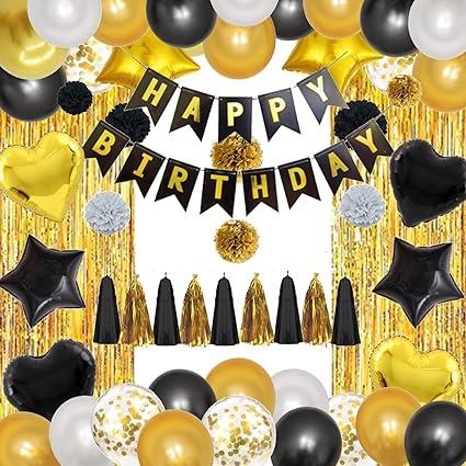 Black Gold and White Party Decorations With Balloons, Foil Fringe Curtain