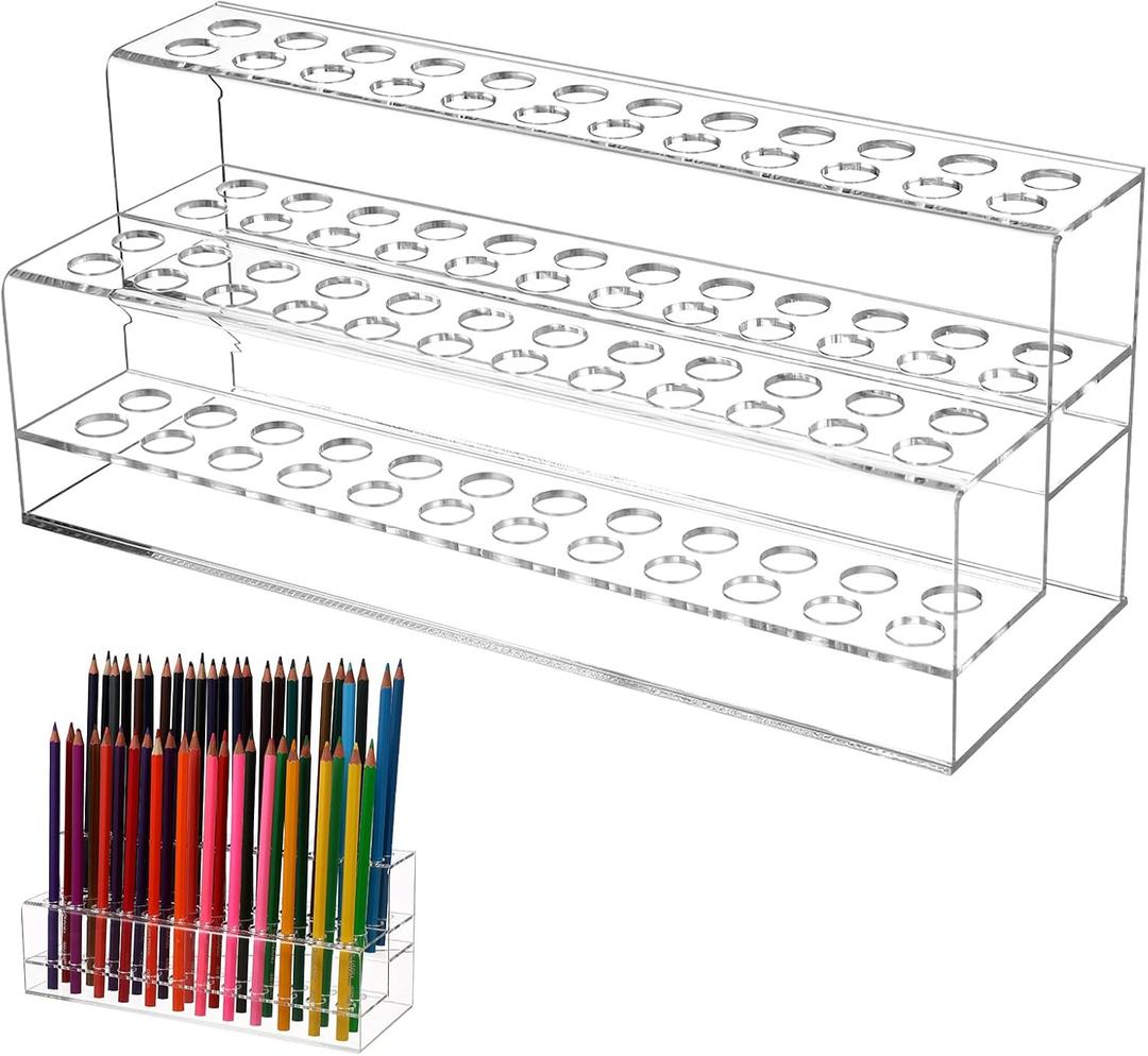 Acrylic Pen Holder Storage Box with Multi-Slot Design 2-Tier 48-Slot Large Capacity Pencil Organizer and Brush Stand for Desk Makeup Brushes Markers and Art Supplies (24.00X10.50X9.00CM)