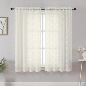 Chyhomenyc Ivory Sheer Curtains 54 Inch Length for Living Room 2 Panels Set, Light Filtering Tufted Textured Soft Airy Rod Pocket Leaf Window Treatment Drapes for Bedroom, 42" Wx54 L, 2PCS