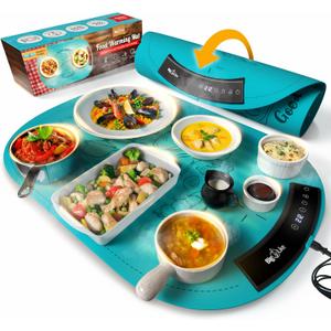 Warming Mat for Food - Full Surface Fast Heating Food Warming Mats for Countertop, 7 Temp Settings Pad, Silicone Electric Warmer Tray, Roll Up Portable Heating Trays for Buffets Party