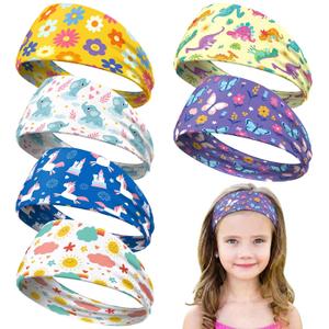 Chunyin 6 Pcs Unicorn Headbands for Girls Cute Elastic Bandeau Adjustable Wide Rainbow Headband No Slip Hair Girl Hair Accessories Stretch Hippie Turban for Children Kids Party Favors (Novelty)