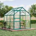 6 x 6 FT Polycarbonate Greenhouse, Winter Greenhouses for Outdoors with Aluminum Frame, Sliding Door, Adjustable Roof Vent, Backyard Green Houses, Patio Garden