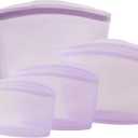 Blue Ginkgo Reusable Silicone Storage Bags 4-Pack | Korean-Made Stand Up Food, Freezer Bags - Lavender