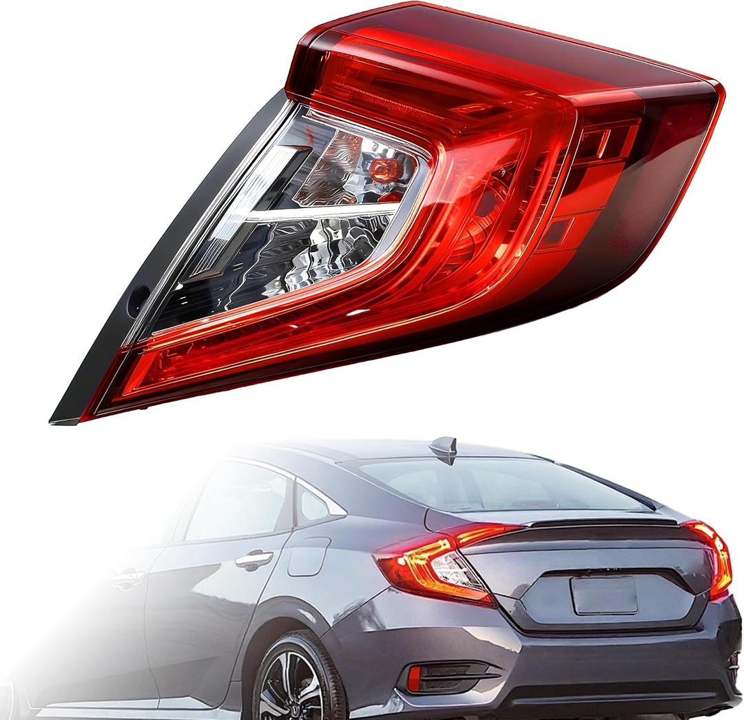 Tail Light Assembly Compatible With 2016-2021 Honda Civic Sedan - Bulb Included (Right Passenger Side), Replace 33500-TBA-A01 HO2805110