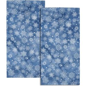 Blue Winter Snowflake Hand Towels Christmas Blue Kitchen Towels Set of 2 Soft Absorbent Navy Blue Xmas Bath Towels 14x28 Inch Christmas Holiday Dish Towels for Bathroom Kitchen Bar Tea Gym Spa Decor