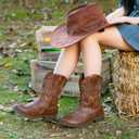 Ahannie Girls Cowboy Boots with Side Zipper – Western Cowgirl Boots for Toddler, Little Kid & Big Kid in Glitter or Classic Embroidery, 10 Toddler