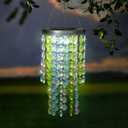 Hanging Solar Lantern Outdoor, 2 Tiers 21 Solar Multicolor Acrylic Beaded Chandelier with Cool White LED S Hooks for Garden Yard Patio Gazebo Outside Decor