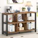 FOLUBAN Industrial Horizontal Bookshelf, 6 Cube Storage Organizer with Shelf, Wood and Metal Cubby Bookcase for Living Room Bedroom, Rustic Brown, 47 Inch