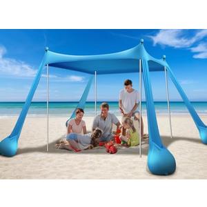 Beach Tent Canopy UPF50+ Protection, 10x10FT Beach Shade Sun Shelter Pop Up with 4 Stability Poles, Sandbags, Sand Shovels, Ground Pegs, Carrying Bag for Outdoor Family Camping Fishing Picnics