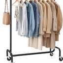 SONGMICS Clothes Rack with Wheels, Heavy-Duty Garment Rack with Extendable Hanging Rod, 286.6 lb Load Capacity, 17.7 x (43.3-59.1) x 64.1 Inches, Chrome-Plated, Matte Black UHSR011B01