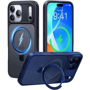 CASEKOO Ultra-Magnetic Stand for iPhone 17 Pro Max Phone Case [Military Drop Protection] [Compatible with MagSafe] Shockproof Translucent Matte Slim Ring for iPhone 17 Pro Max Case 6.9", Black