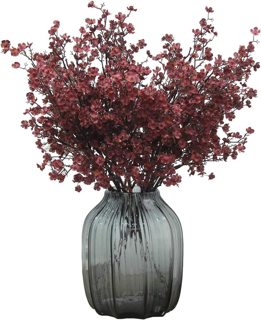 JAKY-Global Babys Breath Silk Artificial Flowers Burgundy 6 Bundle Fall Stems Fake Plants Decor Wedding Party Decoration Bouquets Real Touch DIY Home Garden, Farmhouse, Living Room (Autumn Red-6pcs)