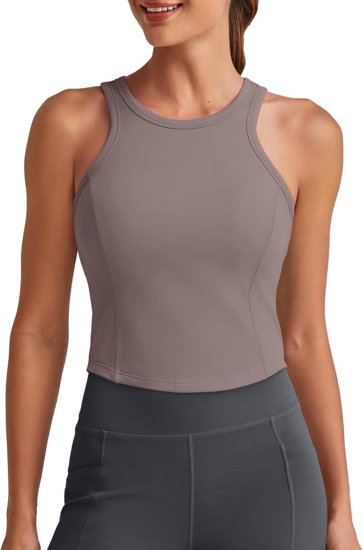 G4Free Barefeel Built in Bra Workout Tops for Women Removable Pads Longline Sport Bras Racerback Athletic Tank Yoga Gym (XL)