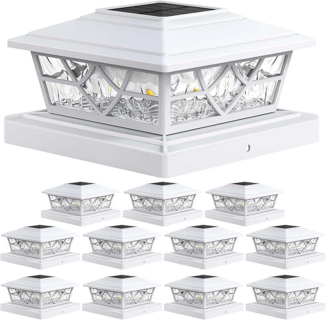 APONUO Solar Post Cap Lights 12 Pack for 4x4 5x5 6x6 Wood Vinyl Fences - Post Lights Solar Powered, IP64 Waterproof, Auto On/Off, for Deck Patio Yard (Warm & Cool White)