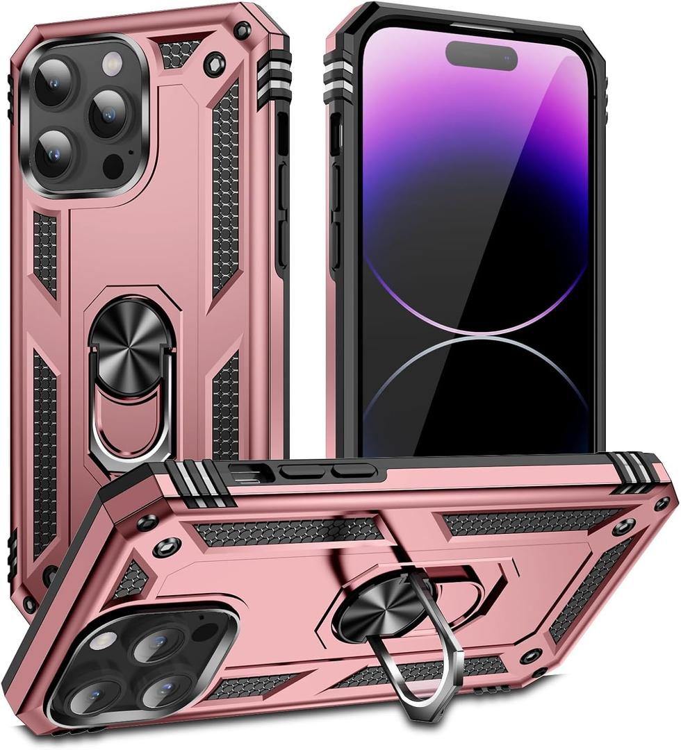 Korecase for iPhone 15 Pro Case with Ring Stand Full Body Heavy Duty Shockproof Shell Military Grade Drop Protection Phone Case for iPhone 15 Pro for Women Rose Gold